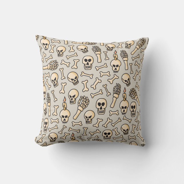 Skull, skeleton and bones seamless pattern hand dr cushion (Front)