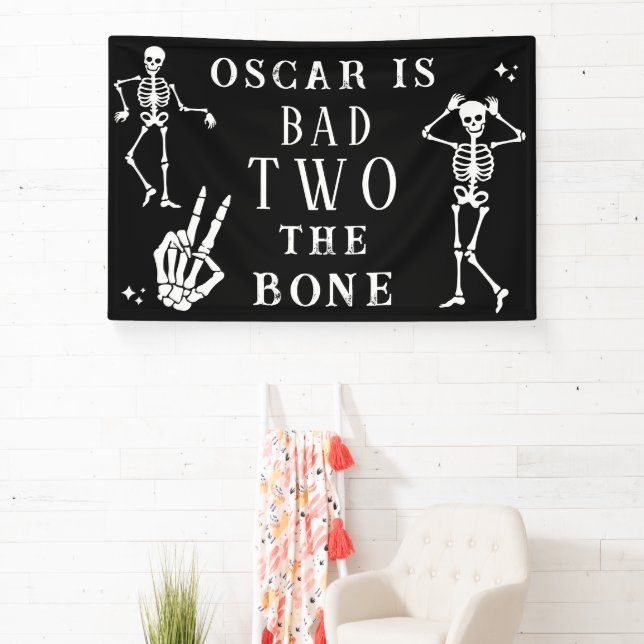 Skull Skeleton Bad to the Bone 2nd Birthday  Banner (Insitu)