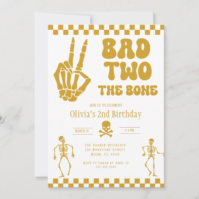 Skull Skeleton Bad to the Bone 2nd Birthday  Invitation (Front)