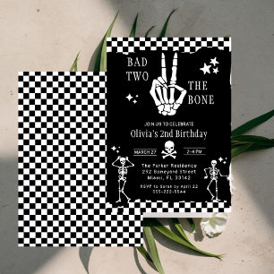 Skull Skeleton Bad to the Bone 2nd Birthday  Invitation