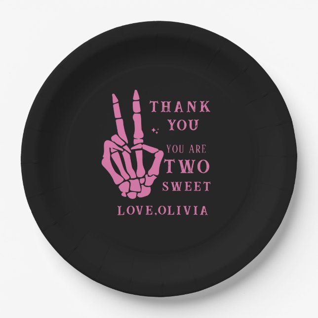 Skull Skeleton Bad to the Bone 2nd Birthday  Paper Plate (Front)