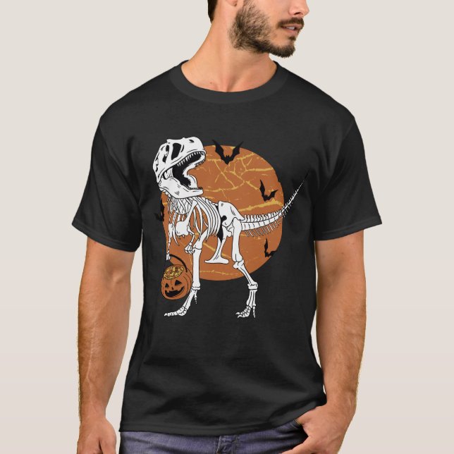 Skull skeleton dinosaur spooky Halloween costume  T-Shirt (Front)