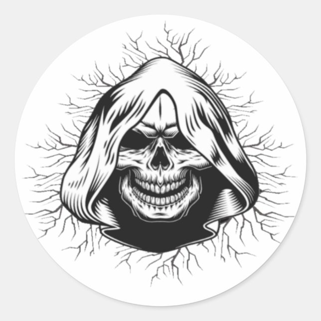 Skull Skeleton Halloween Classic Round Sticker (Front)