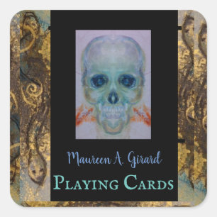 Skull Skeleton Halloween Death Maureen Girard Pla Square Sticker