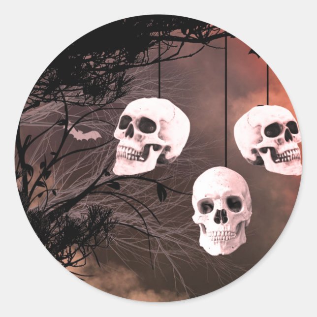 Skull Skeleton Halloween Party Dark Night Classic Round Sticker (Front)