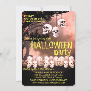 Skull Skeleton Halloween Party Freaky Night Invitation