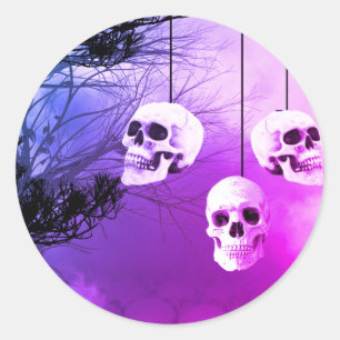 Skull Skeleton Halloween Party Purple Night Classic Round Sticker