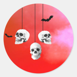Skull Skeleton Halloween Party Red Night Classic Round Sticker