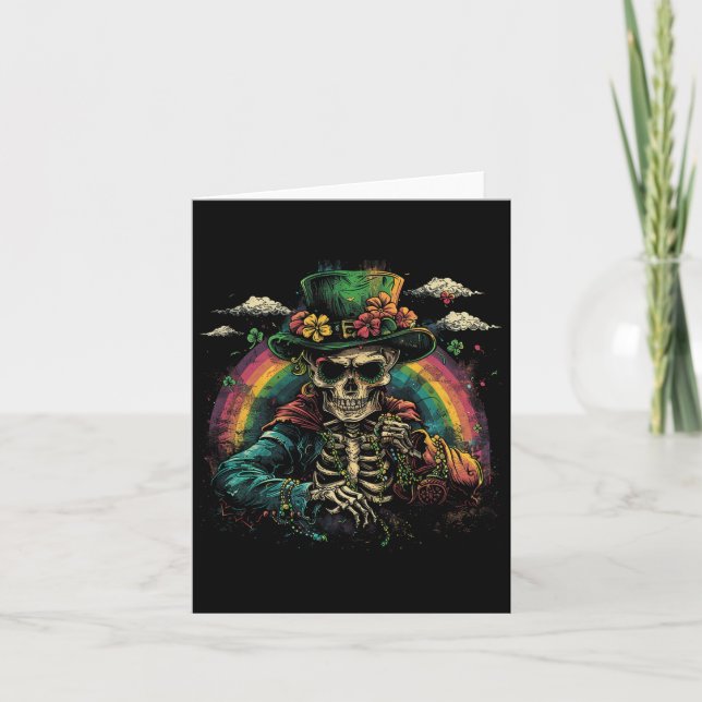 Skull Skeleton - Leprechaun St. Patrick's Day Sain Card (Front)