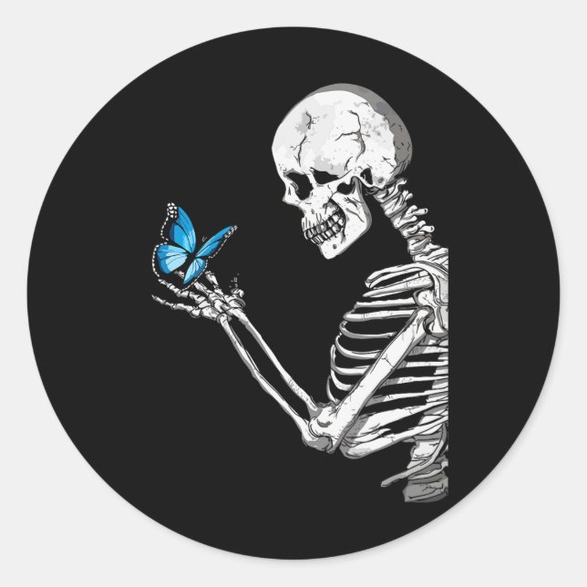 Skull Skeleton Retro Halloween  Classic Round Sticker (Front)