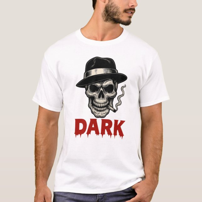 Skull Smoking Cigar Dark T-shirt  (Front)
