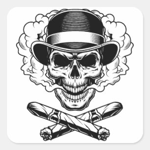 Skull Smoking Joint, Skull Smoking Weed Square Sticker