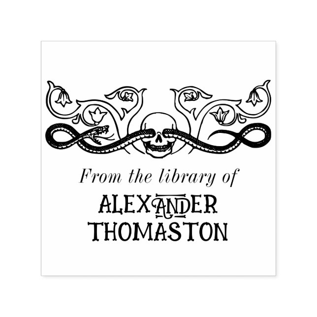 Skull, Snake Botanical Library Book Name Self-inking Stamp (Design)