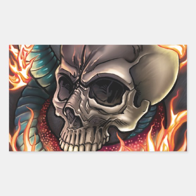 Skull + Snake Rectangular Sticker (Front)