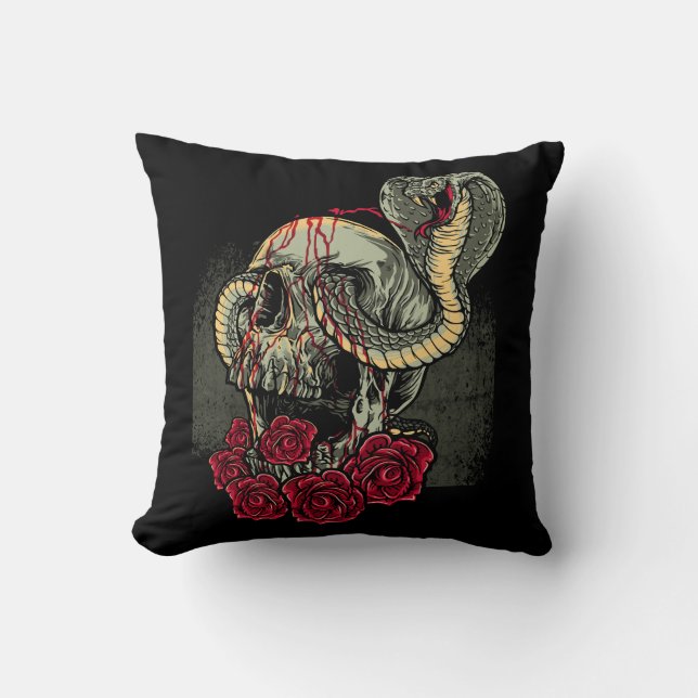 Skull Snake Roses Scary Horror Cushion (Front)