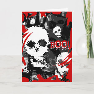 Skull Spectres B&W swirl red 'BOO!' halloween card