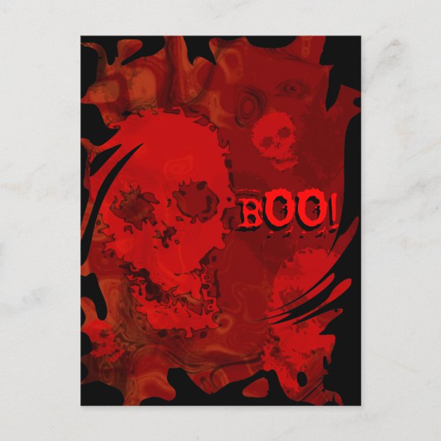 Skull Spectres Red swirl 'Boo!' postcard (Front)