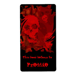 Skull Spectres Red swirl bookplate label