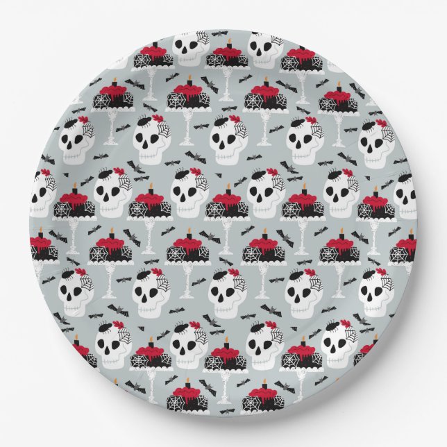 Skull & Spider Halloween Plates - Gothic Party (Front)