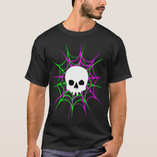 Skull & Spiderwebs (Black Pink Green) T-Shirt