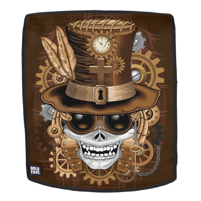 Skull Steampunk Voodoo Retro Machine Backpack (Removable Face)