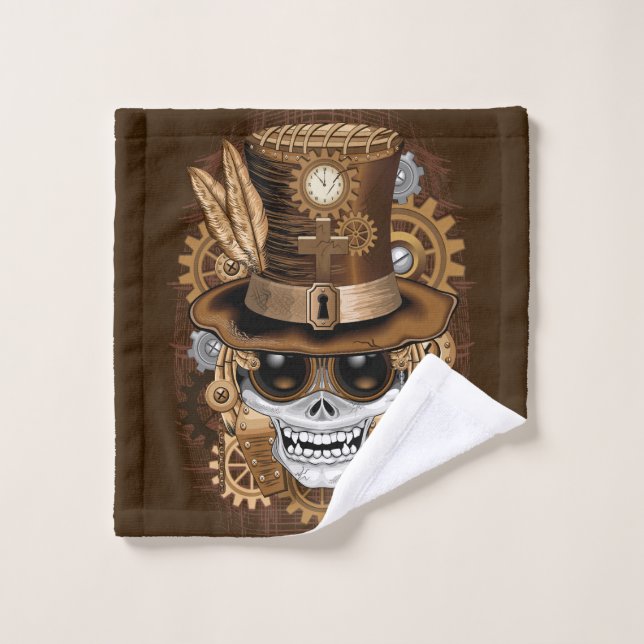 Skull Steampunk Voodoo Retro Machine Bath Towel Set (Wash Cloth)