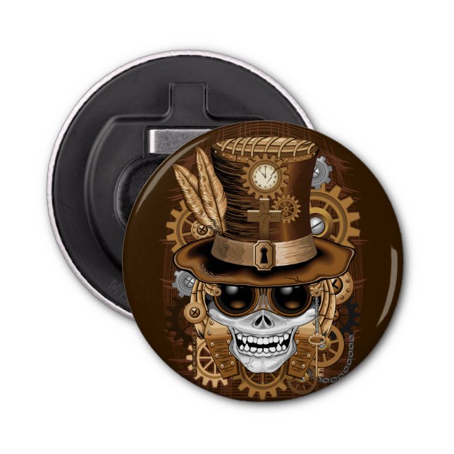 Skull Steampunk Voodoo Retro Machine Bottle Opener (Front)