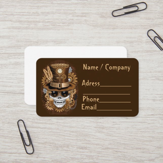 Skull Steampunk Voodoo Retro Machine Business Card (Front/Back In Situ)