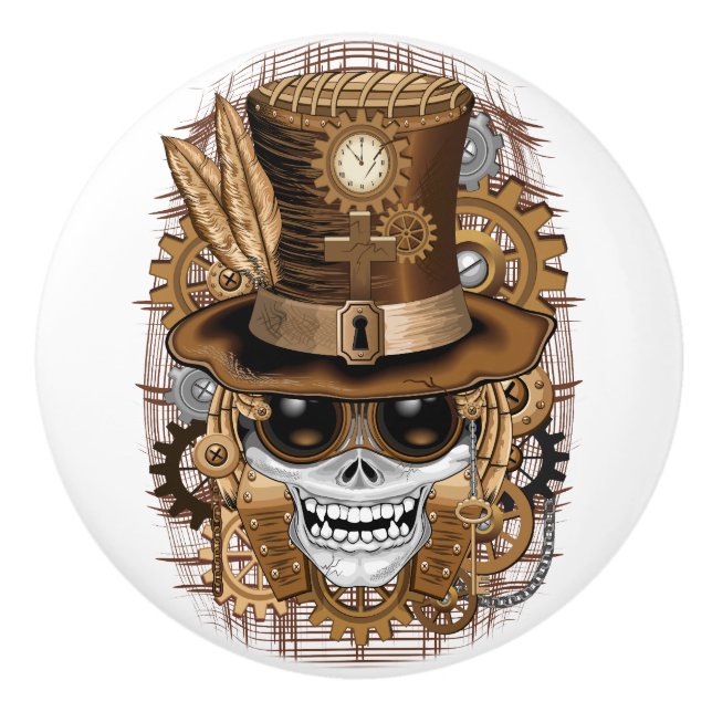 Skull Steampunk Voodoo Retro Machine Ceramic Knob (Front)