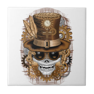 Skull Steampunk Voodoo Retro Machine Ceramic Tile