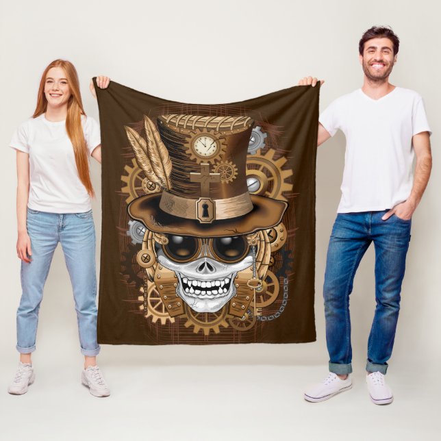 Skull Steampunk Voodoo Retro Machine Fleece Blanket (In Situ)