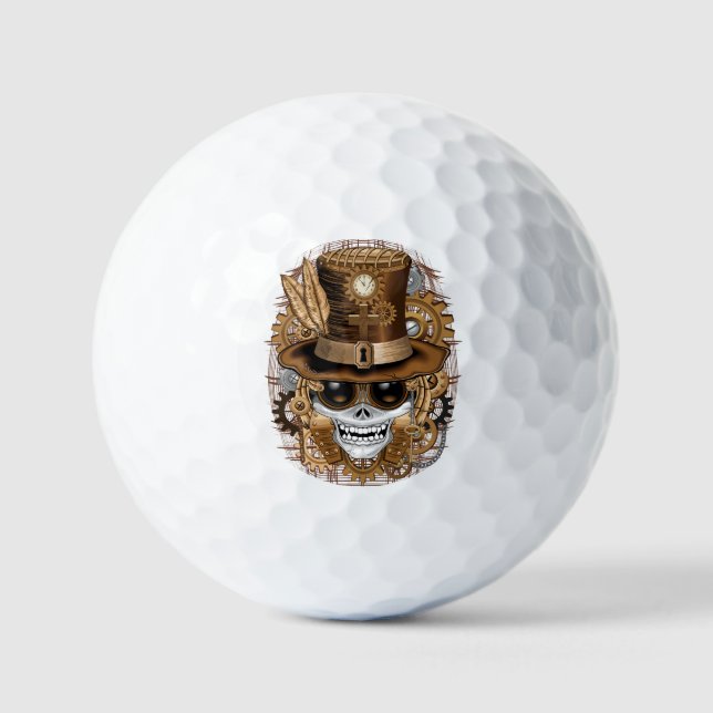 Skull Steampunk Voodoo Retro Machine Golf Balls (Front)