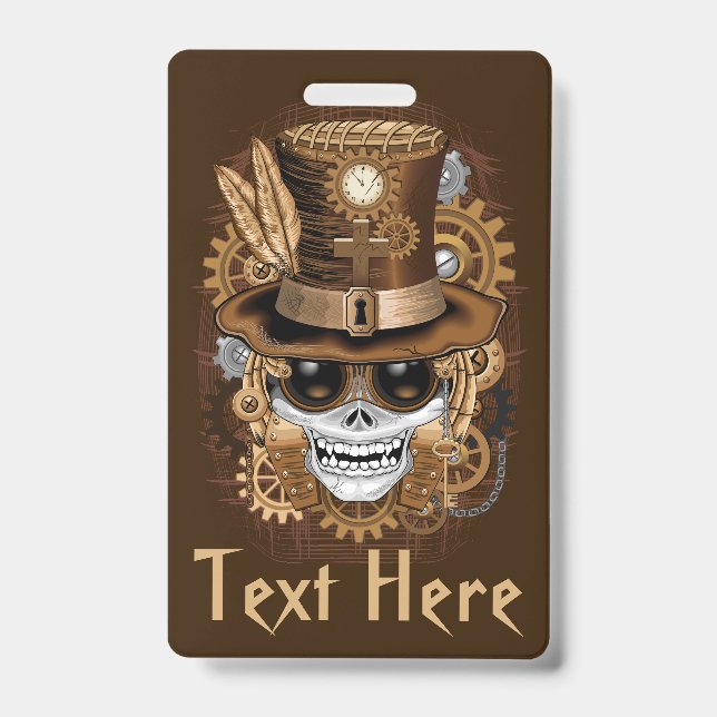 Skull Steampunk Voodoo Retro Machine ID Badge (Front)