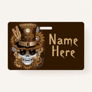 Skull Steampunk Voodoo Retro Machine ID Badge