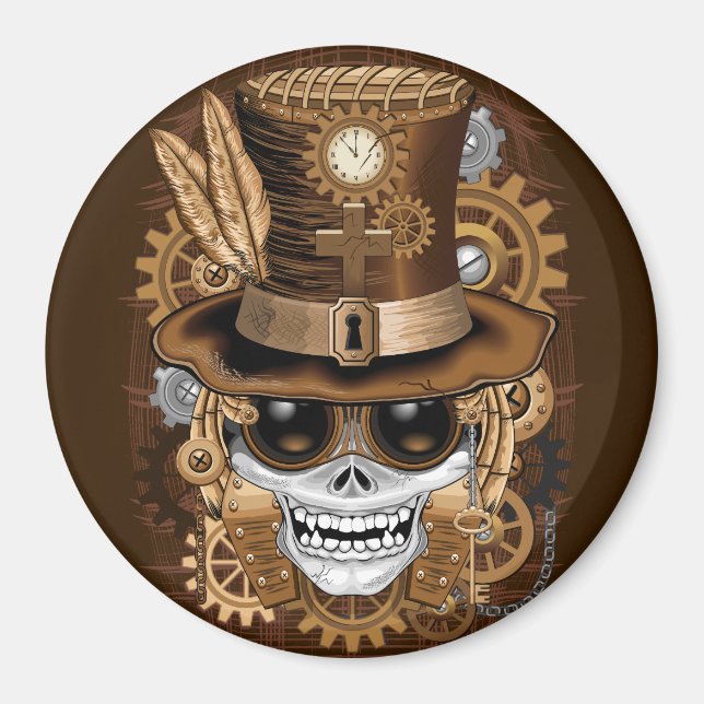 Skull Steampunk Voodoo Retro Machine Magnet (Front)