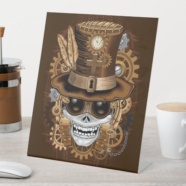 Skull Steampunk Voodoo Retro Machine Pedestal Sign (In SItu)
