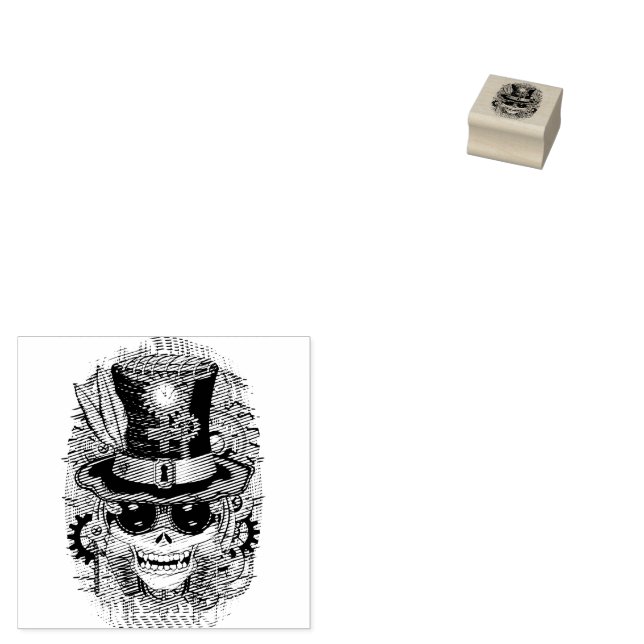 Skull Steampunk Voodoo Retro Machine Rubber Stamp (Stamped)