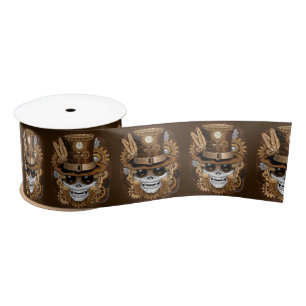 Skull Steampunk Voodoo Retro Machine Satin Ribbon