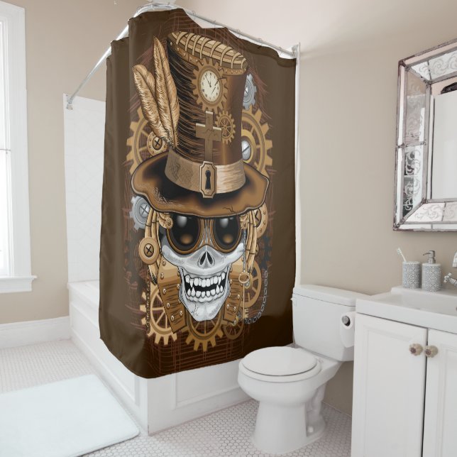 Skull Steampunk Voodoo Retro Machine Shower Curtain (In Situ)