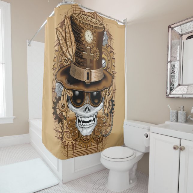 Skull Steampunk Voodoo Retro Machine Shower Curtain (In Situ)