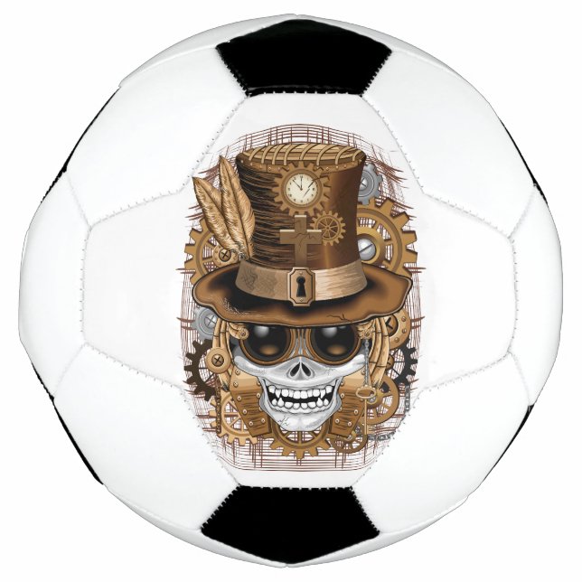 Skull Steampunk Voodoo Retro Machine Soccer Ball (Front)