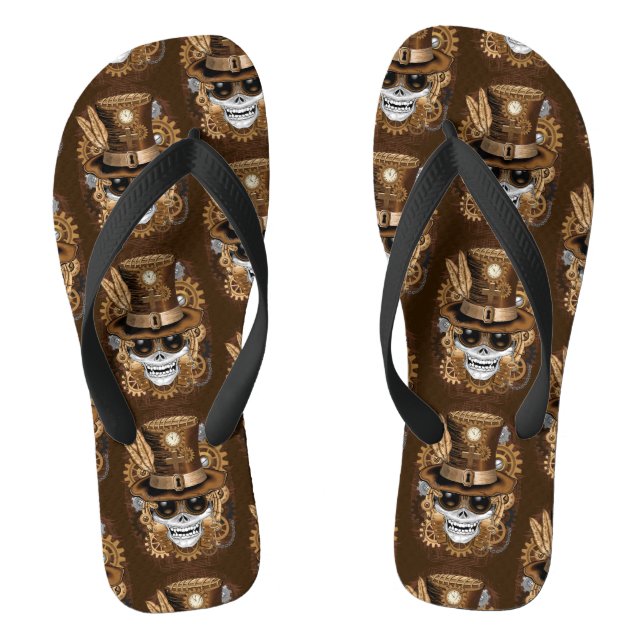Skull Steampunk Voodoo Retro Machine Thongs (Footbed)