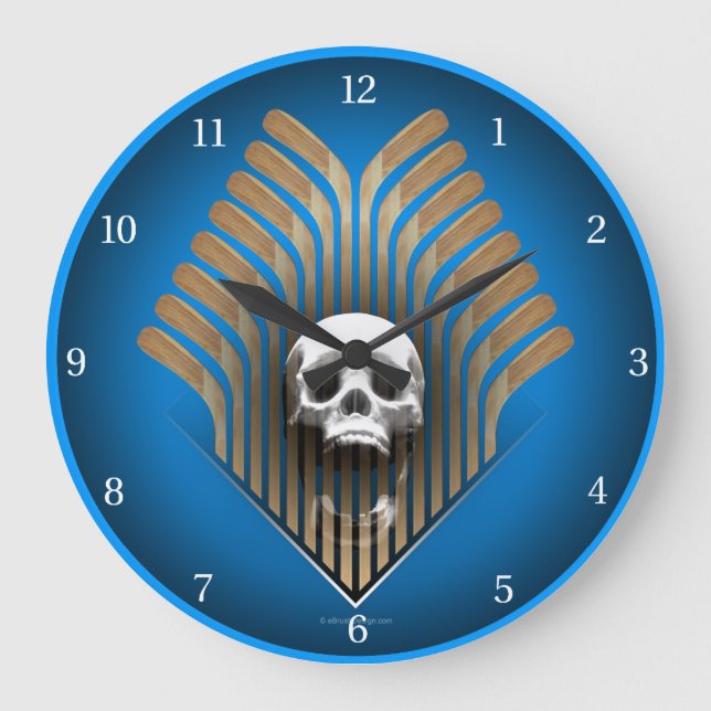 Skull & Sticks (Hockey) Large Clock (Front)