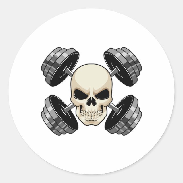 Skull Strength training Dumbbells Classic Round Sticker (Front)