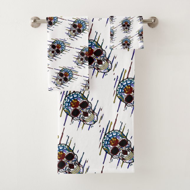 skull sugar skull bath towel set (Insitu)