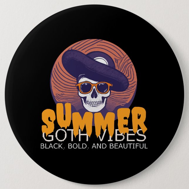 skull summer hat 6 cm round badge (Front)