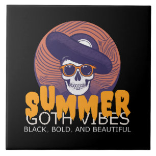 skull summer hat ceramic tile