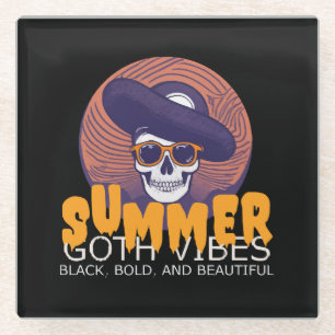 skull summer hat glass coaster