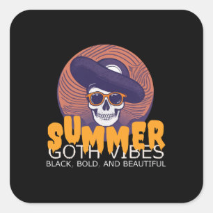 skull summer hat square sticker