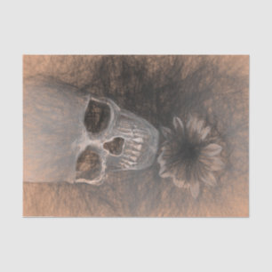 Skull Sunflower Gothic Vintage Sepia Sketch Art Tissue Paper